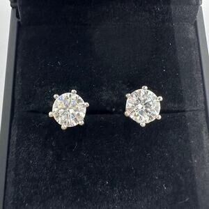 Moissanite Diamond Earrings 4 Ct Studs Six Prong Brilliant Round 925 18K
